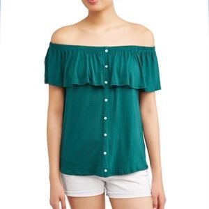 NWT Eye Candy Green Off The Shoulder Strapless Ruffle Top-Size M